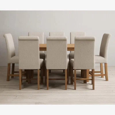 Oak&More York 120cm Solid Oak Dining Table with 8 Natural  Chairs