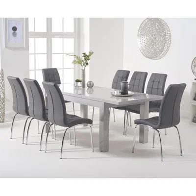 Oak&More Atlanta Light Grey Gloss 160-220cm Extending Dining Table with Calgary Chairs - Red, 4 Chairs