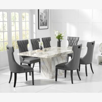 Oak&More Calacatta 220cm Marble-Effect Dining Table With 8 Grey Freya Chairs