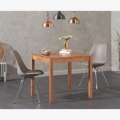 Oak&More Oxford 80cm Solid Oak Dining Table With 2 Light Grey Celine Chrome Leg Chairs