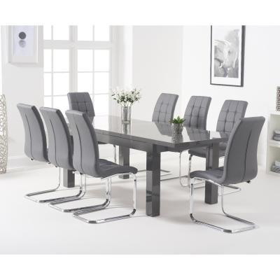 Oak&More Atlanta Dark Grey Gloss 160-220cm Extending Dining Table with Lorin Chairs - Grey, 4 Chairs