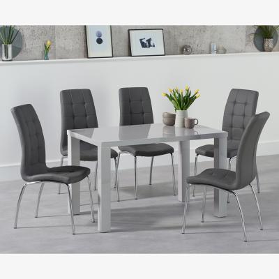 Oak&More Atlanta 120cm Light Grey Gloss Dining Table With 4 Brown Calgary Chairs