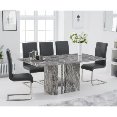 Oak&More Alicia 180cm Grey Marble Dining Table with Malaga Chairs - Black, 4 Chairs