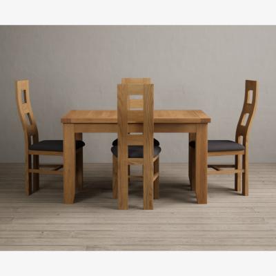 Oak&More Extending Yateley 130cm Solid Oak Dining Table with 6 Linen Natural Chairs