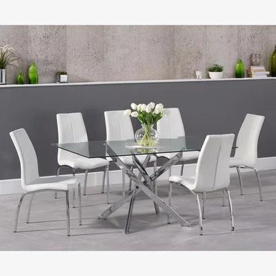 Oak&More Denver 160cm Glass Dining Table With 4 Grey Cavello Chairs
