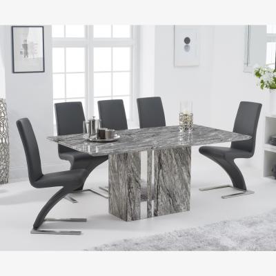 Oak&More Alicia 180cm Grey Marble Dining Table With 8 Grey Hampstead Z Dining Chairs
