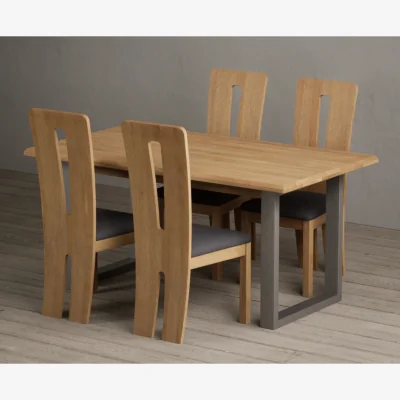 Oak&More Parker 160cm Solid Oak Dining Table with 6 Linen Lucca Chairs