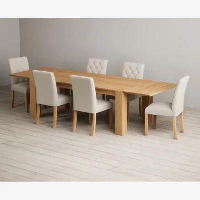 Oak&More Extending Sheringham 200cm Solid Oak Dining Table with 6 Natural Isabella Chairs