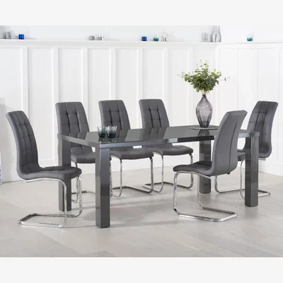 Oak&More Atlanta 200cm Dark Grey High Gloss Dining Table With 6 White Lorin Chairs