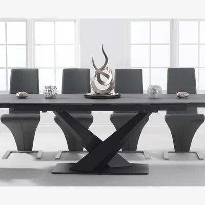 Oak&More Extending Jacob 180cm Grey Stone Dining Table with 6 White Aldo Chairs