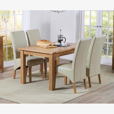 Oak&More Cheadle 130cm Oak Extending Dining Table With 6 Cream Cannes Chairs