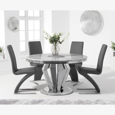 Oak&More Viscount 130cm Round Marble Dining Table With 6 Grey Hampstead Z Chairs