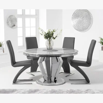 Oak&More Viscount 130cm Round Marble Dining Table With 6 Grey Hampstead Z Chairs