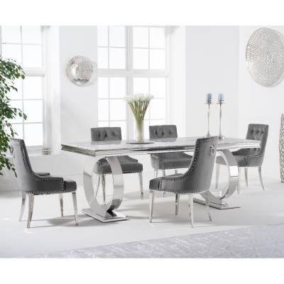 Oak&More Hepburn 180cm Marble Dining Table with Talia Velvet Chairs - Grey, 6 Chairs