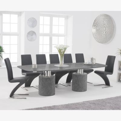 Oak&More Antonio 260cm Grey Marble Dining Table With 10 Ivory White Hampstead Z Chairs