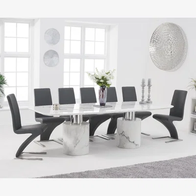 Oak&More Antonio 260cm White Marble Dining Table with Hampstead Z Chairs - Ivory, 6 Chairs