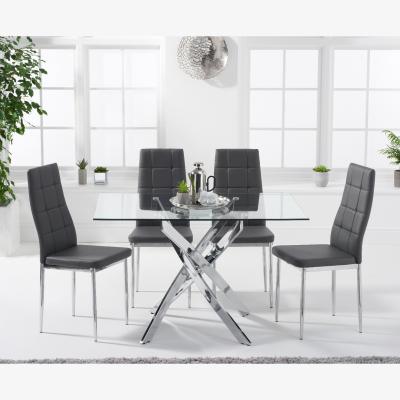 Oak&More Denver 120cm Rectangular Glass Dining Table with 6 Grey Angelo Faux Leather Chairs