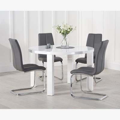 Oak&More Atlanta 120cm White High Gloss Round Dining Table With 4 Grey Tarin Chairs