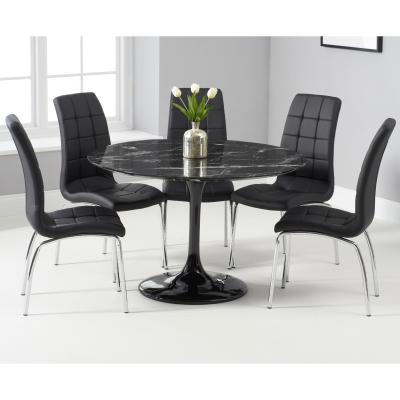 Oak&More Brighton 120cm Round Black Marble Dining Table With Calgary Dining Chairs