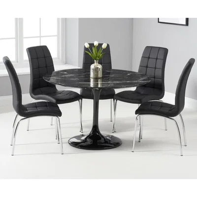 Oak&More Brighton 120cm Round Black Marble Dining Table With Calgary Dining Chairs