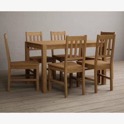 Oak&More York 120cm Solid Oak Dining Table With 6 Linen York Chairs