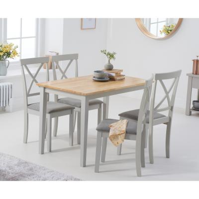 Oak&More Chiltern 114cm Oak and Grey Table with Epsom Chairs with Grey Fabric Seats - Grey, 4 Chairs