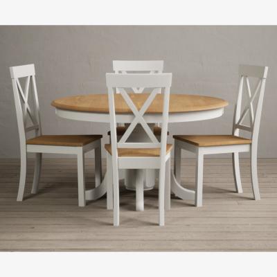 Oak&More Hertford 120cm Fixed Top Oak and Signal White Painted Dining Table with 4 Linen Hertford Chairs