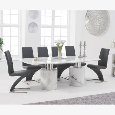 Oak&More Antonio 220cm White Marble Dining Table With 8 Grey Hampstead Z Chairs