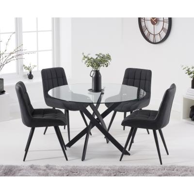 Oak&More Mara 120cm Round Glass Dining Table with Heidi Chairs - Brown, 4 Chairs