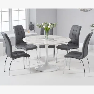 Oak&More Brighton 120cm Round White Marble Dining Table With Calgary Dining Chairs - Ivory, 2 Chairs