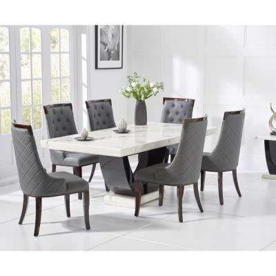 Oak&More Raphael 200cm White and Black Pedestal Marble Dining Table with Angelica Chairs