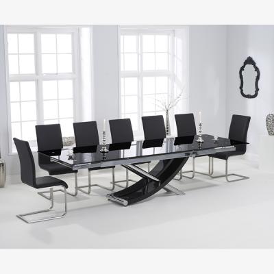 Oak&More Hilton 210cm Extending Black Glass Dining Table With 12 White Malaga Chairs