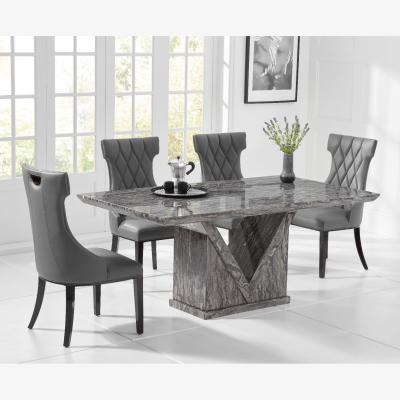Oak&More Mocha 160cm Grey Marble Dining Table With 6 Grey Sophia Chairs