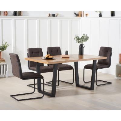Oak&More Orangon 160cm Industrial Dining Table with Alexa Dining Chairs - Brown, 4 Chairs
