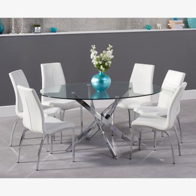 Oak&More Denver 165cm Oval Glass Dining Table With 6 Grey Cavello Chairs