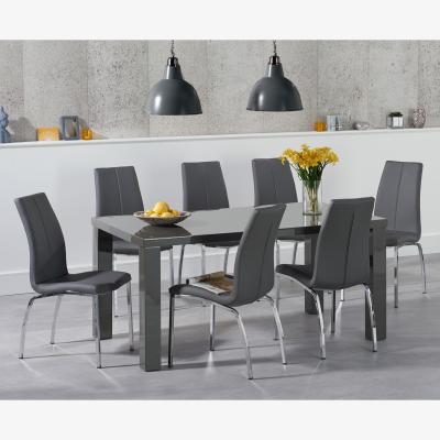Oak&More Atlanta 160cm Dark Grey High Gloss Dining Table With 8 Ivory White Cavello Chairs