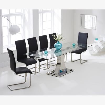Oak&More Athena 160cm Glass Extending Dining Table With 8 White Malaga Chairs