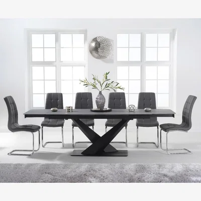 Oak&More Jacob 180cm Extending Grey Stone Table With 10 White Lorin Chairs