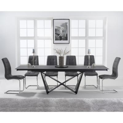 Oak&More Blenheim 180cm Extending Grey Stone Table with Lorin Chairs - Grey, 6 Chairs