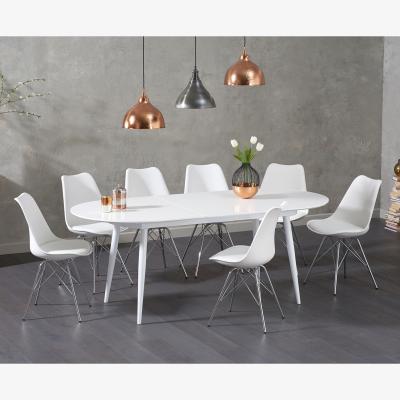 Oak&More Olivia Extending White High Gloss Dining Table With 10 Light Grey Celine Chairs