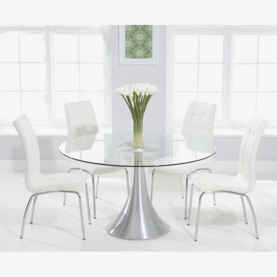 Oak&More Paloma 135cm Round Glass Dining Table With 6 Brown Calgary Chairs