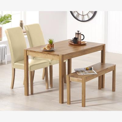 Oak&More York 120cm Solid Oak Dining Table With 2 Cream Olivia Chairs And 1 York Benches