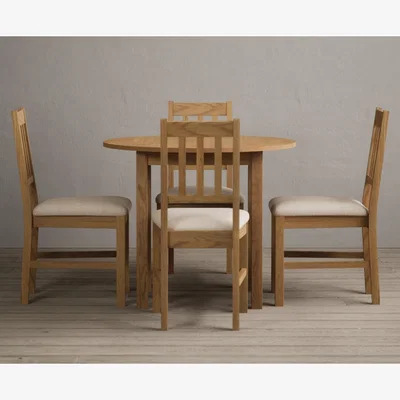 Oak&More Extending York 90cm Solid Oak Dining Table With 4 Charcoal Grey York Chairs