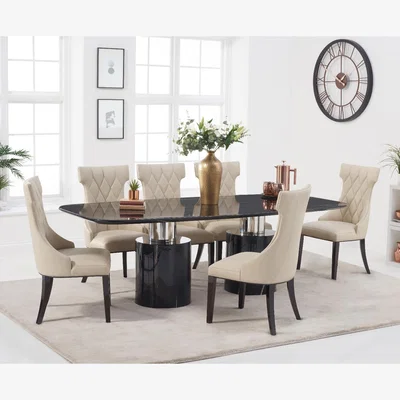 Oak&More Antonio 180cm Black Marble Dining Table with 4 Grey Sophia Chairs