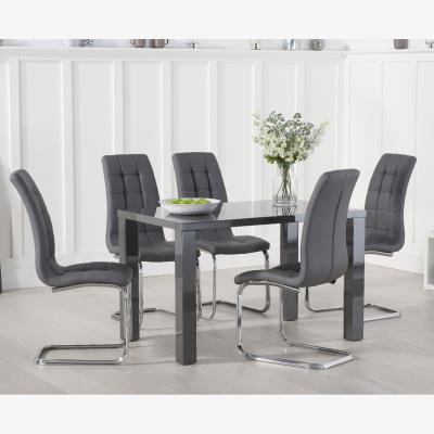 Oak&More Atlanta 120cm Dark Grey High Gloss Dining Table With 4 Grey Vigo Chairs