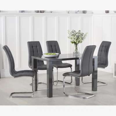 Oak&More Atlanta 120cm Dark Grey High Gloss Dining Table With 4 Grey Vigo Chairs