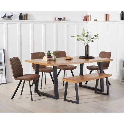 Oak&More Urban 180cm Industrial Dining Table with Dexter Faux Leather Chairs and Benches