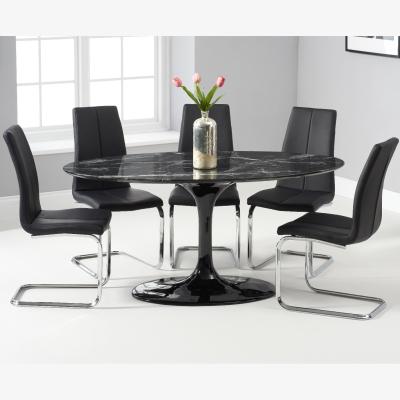 Oak&More Brighton 160cm Oval Black Marble Dining Table With 8 Grey Tarin Dining Chairs