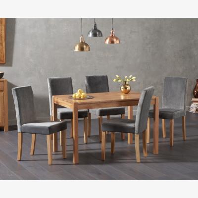Oak&More Oxford 120cm Solid Oak Dining Table With 4 Grey Lila Grey Plush Chairs