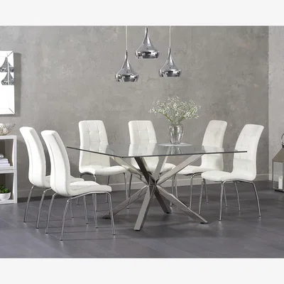 Oak&More Rio Square Glass Dining Table With 6 Grey Calgary Chairs